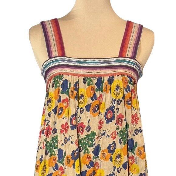 WARM NY Babydoll Mini Dress Sz.XS Tiered Floral Smocked Back Sundress Boho - Picture 3 of 13